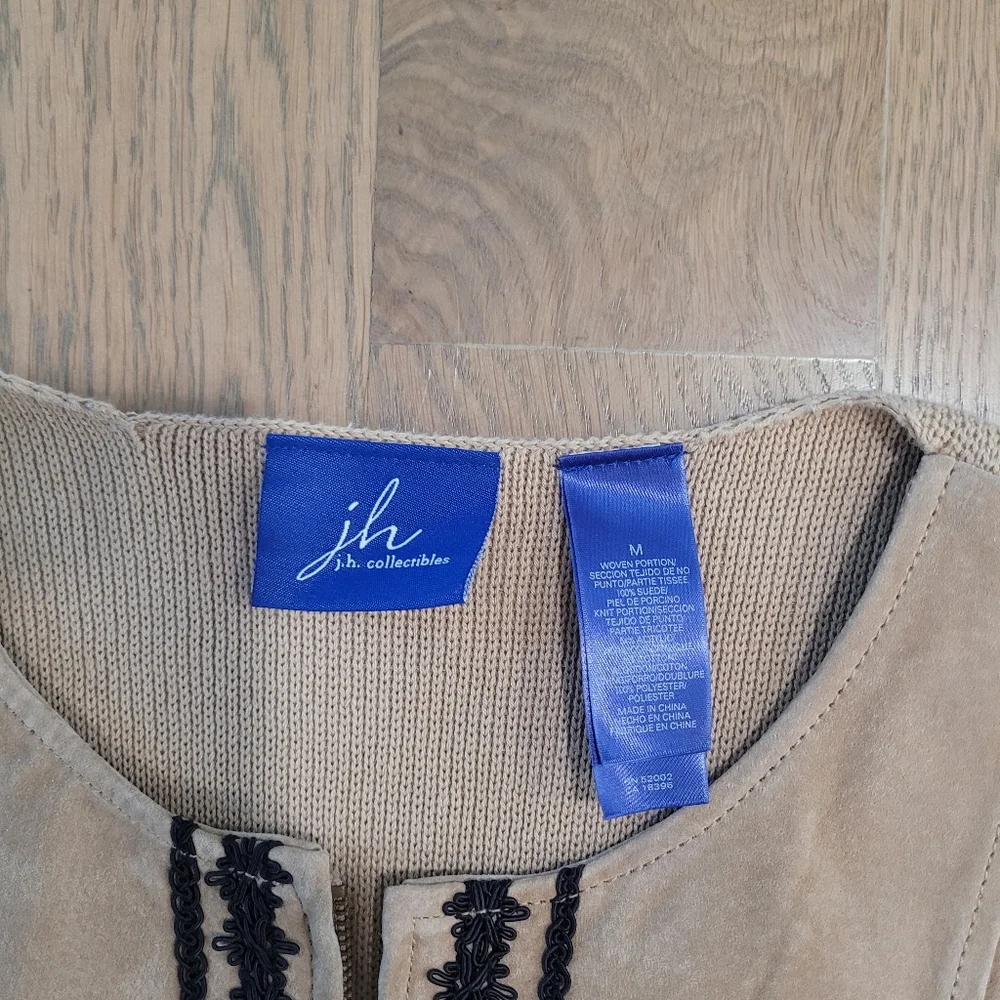 NWT JH Collectibles Tan‎ Suede Vintage Romantics Embroidered Vest Women's M